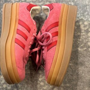 Kids adidas Pink gazelle Suede Sneakers with Red Stripes and Gum Sole size 4